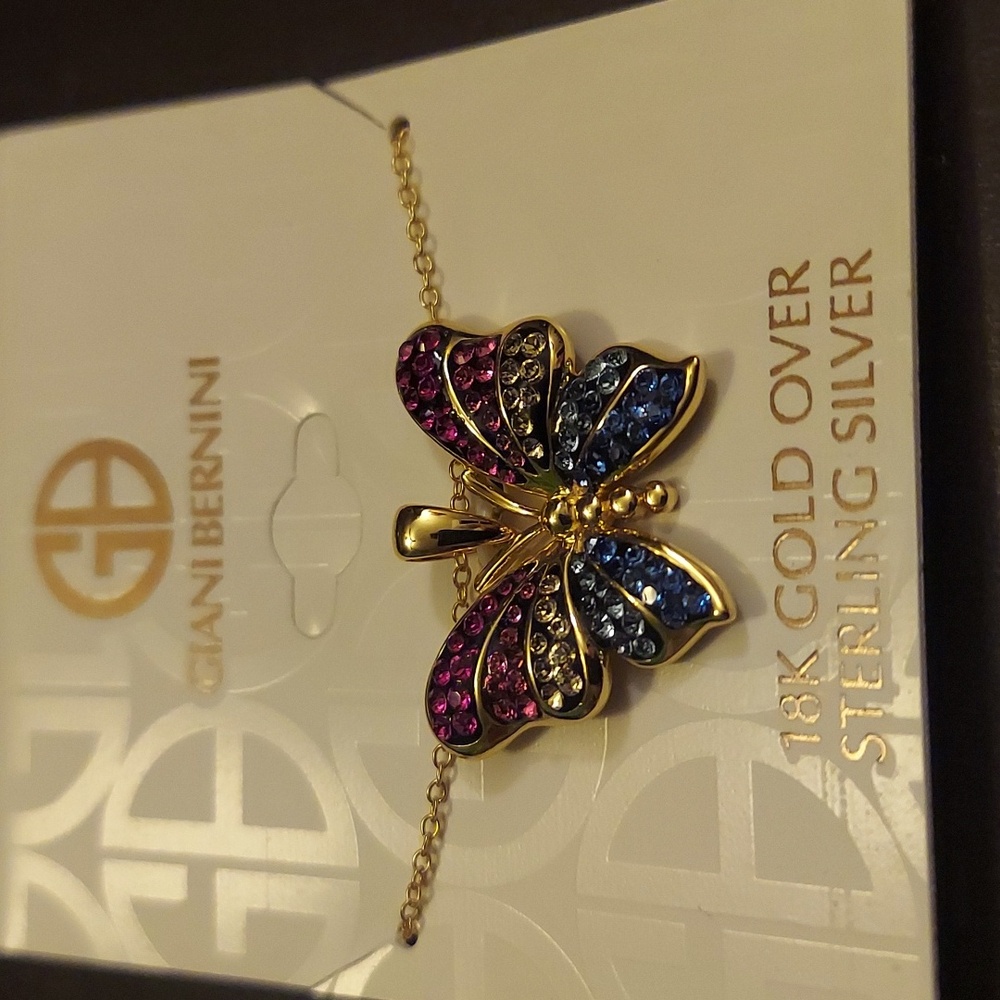 Butterfly Crystal Necklace 18K Gold 18" Chain